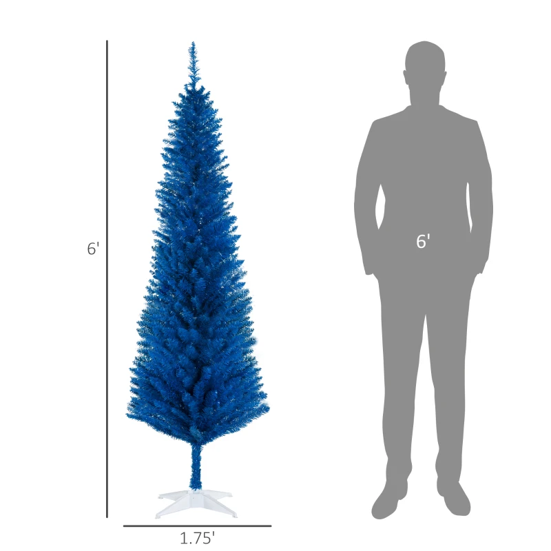HOMCOM 6FT Decorated Christmas Tree, Pencil Christmas Tree with 390 Realistic Branch Tips and Plastic Stand, Blue