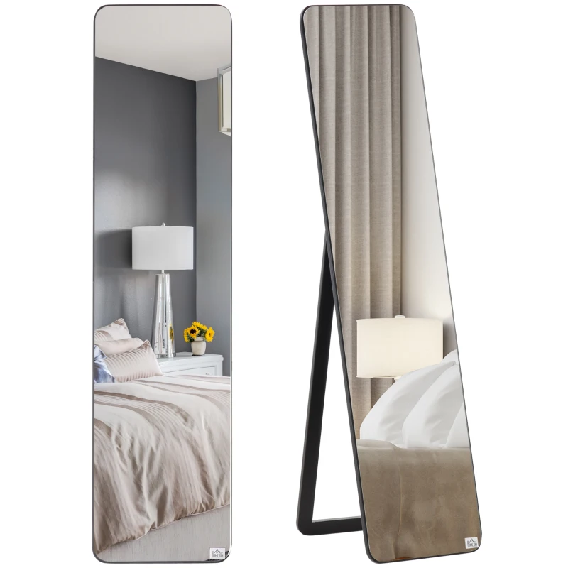 HOMCOM Full Length Mirror for Bedroom, Free Standing Dressing Mirror, Wall Mirror with Wood Frame, 15" x 61", Black