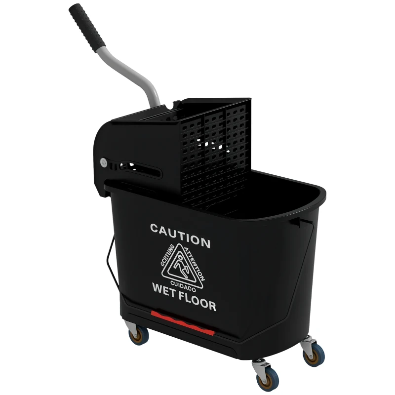 HOMCOM Compact Mop Bucket with Wringer, Mop Bucket on Wheels, 21 Quart, Separate Dirty and Clean Water, Black