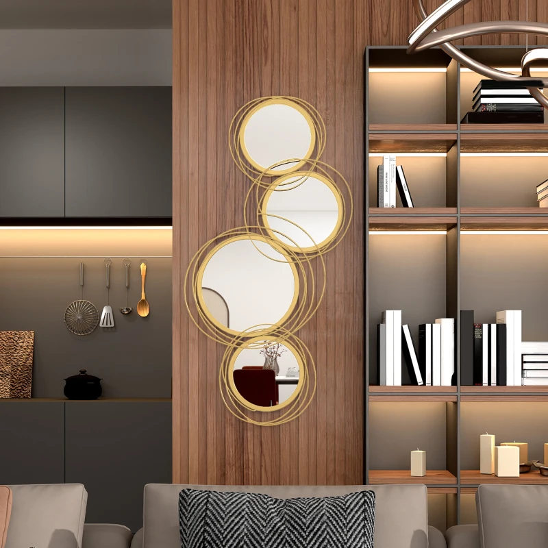 HOMCOM 42.25" Circle Mirror for Wall, Modern Metal Wall Art for Living Room, Bedroom and Dining Room, Gold