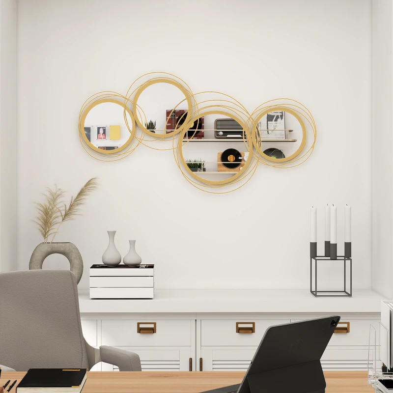 HOMCOM 42.25" Circle Mirror for Wall, Modern Metal Wall Art for Living Room, Bedroom and Dining Room, Gold