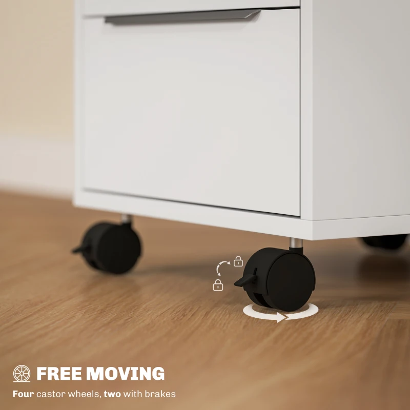 HOMCOM 3-Drawer File Cabinet with Wheels, Vertical Filing Cabinet with Lock, White