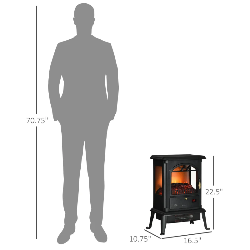 HOMCOM 23" Electric Infrared Fireplace Stove, Freestanding Fire Place Heater with Realistic Log Flame, Adjustable Temperature, Timer, 1000W/1500W, Black