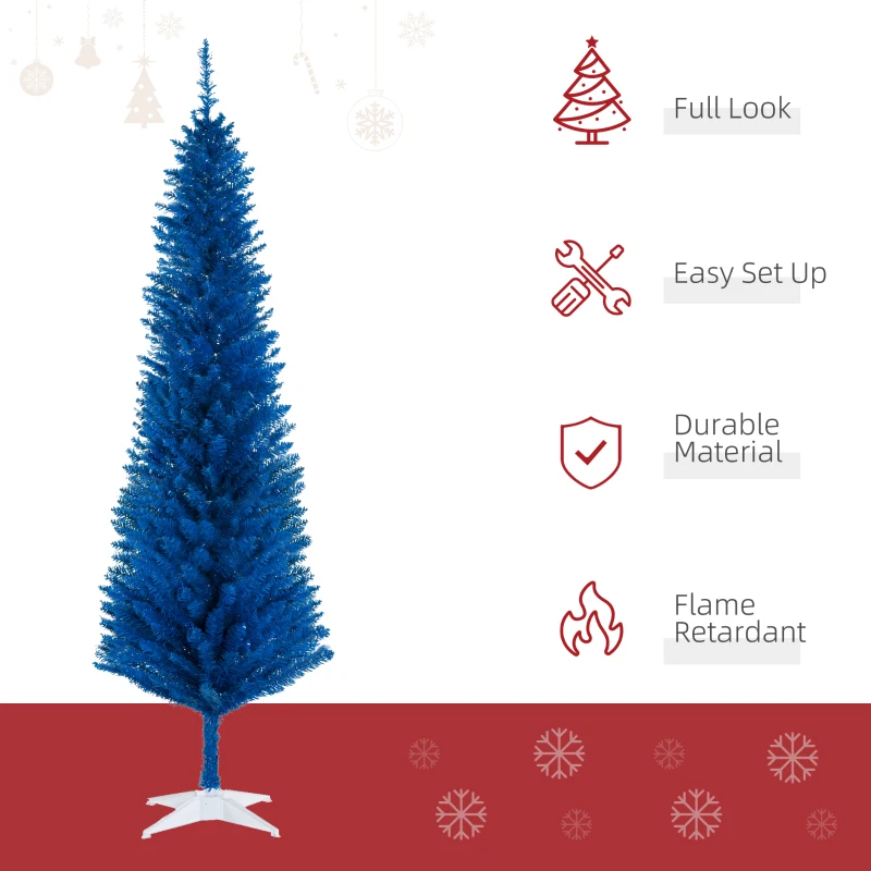 HOMCOM 6FT Decorated Christmas Tree, Pencil Christmas Tree with 390 Realistic Branch Tips and Plastic Stand, Blue