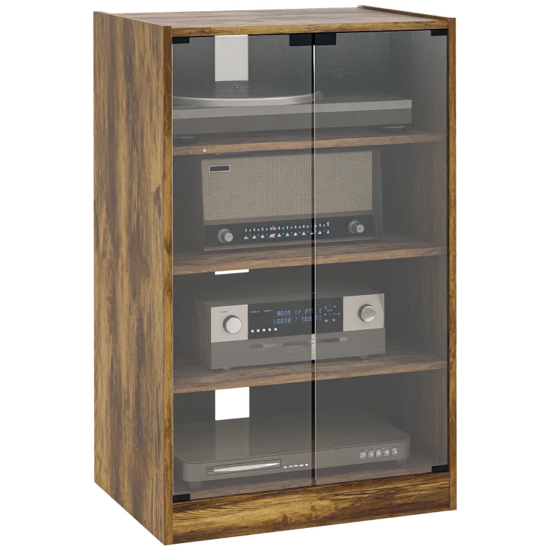 HOMCOM 5-Tier Media Cabinet, Media Stand with Adjustable Shelves, Tempered Glass Doors, and Cable Management, Rustic Brown