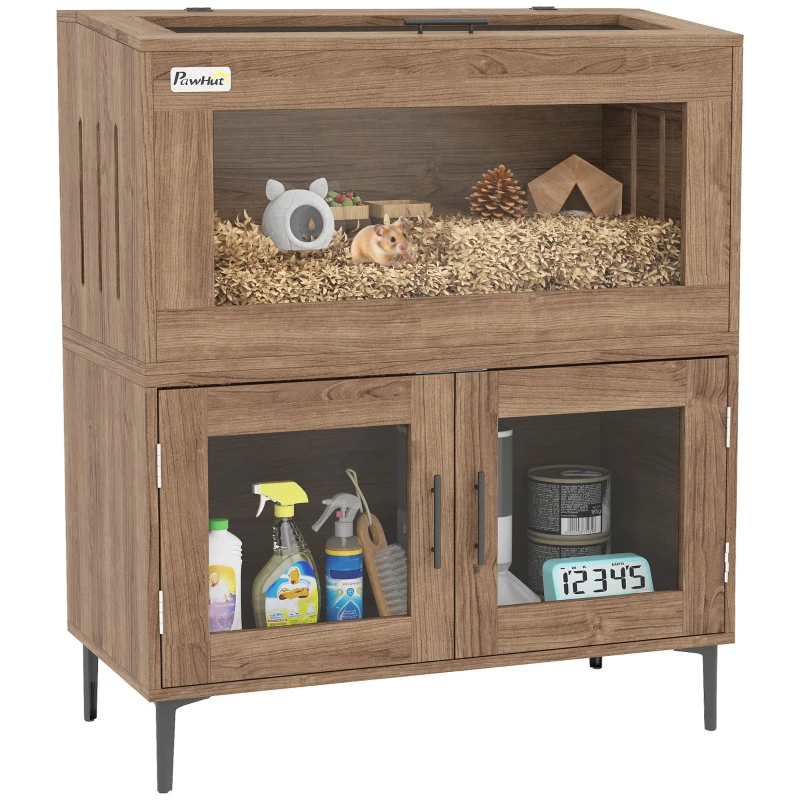 PawHut 30 Gallon Stackable Reptile Tank w/ Storage Cabinet, Top Opening, for Bearded Dragon, Lizard, Snake, Hamster
