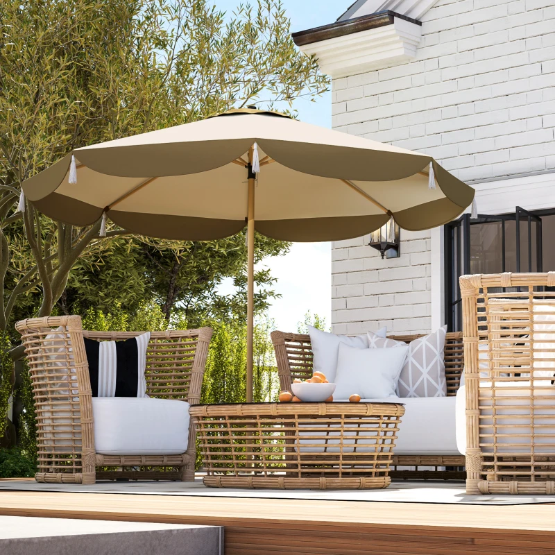 Outsunny 9FT Patio Umbrella, UPF 50+ Outdoor Market Umbrella with 8 Ribs, Vented Outdoor Table Umbrella for Deck, Backyard and Lawn, Cream White