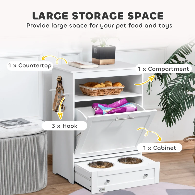 PawHut 3 in 1 Pet Furniture Set with Dog Crate Furniture, Dog Feeding Station and Foldable Pet Gate, for Home Indoor, White