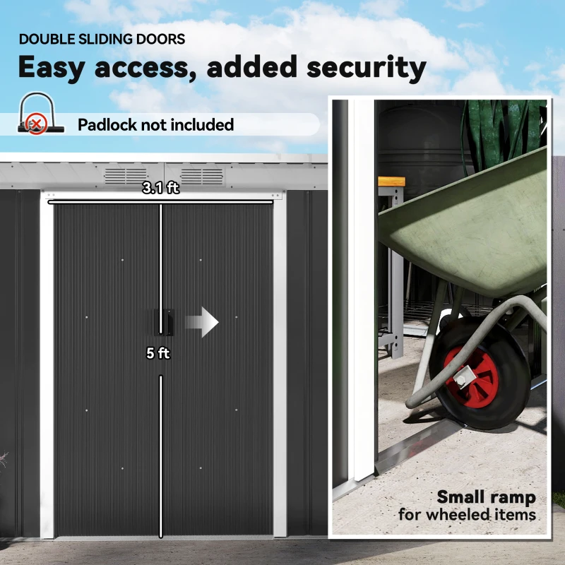 Outsunny 9' x 4' Metal Outdoor Storage Shed, Tool House with Double Lockable Doors for Backyard, Patio, Lawn, Garage, Dark Gray