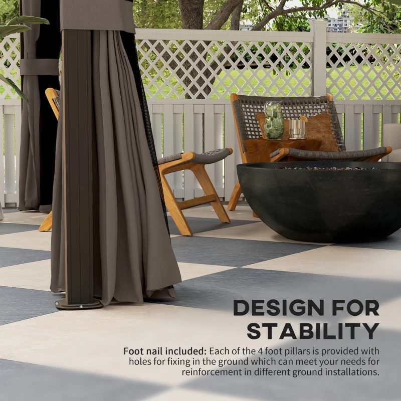 Outsunny 10' x 12' Hardtop Gazebo with Curtains and Netting, Gazebo Canopy with Aluminum Frame and Hooks, Coffee