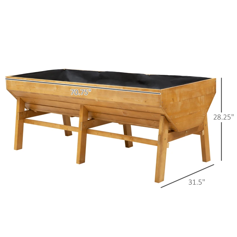 Outsunny 71'' x 32' x 28'' Wooden Raised Garden Bed, Planter Box with Non-Woven Fabric, Free Standing Planting Container, Natural