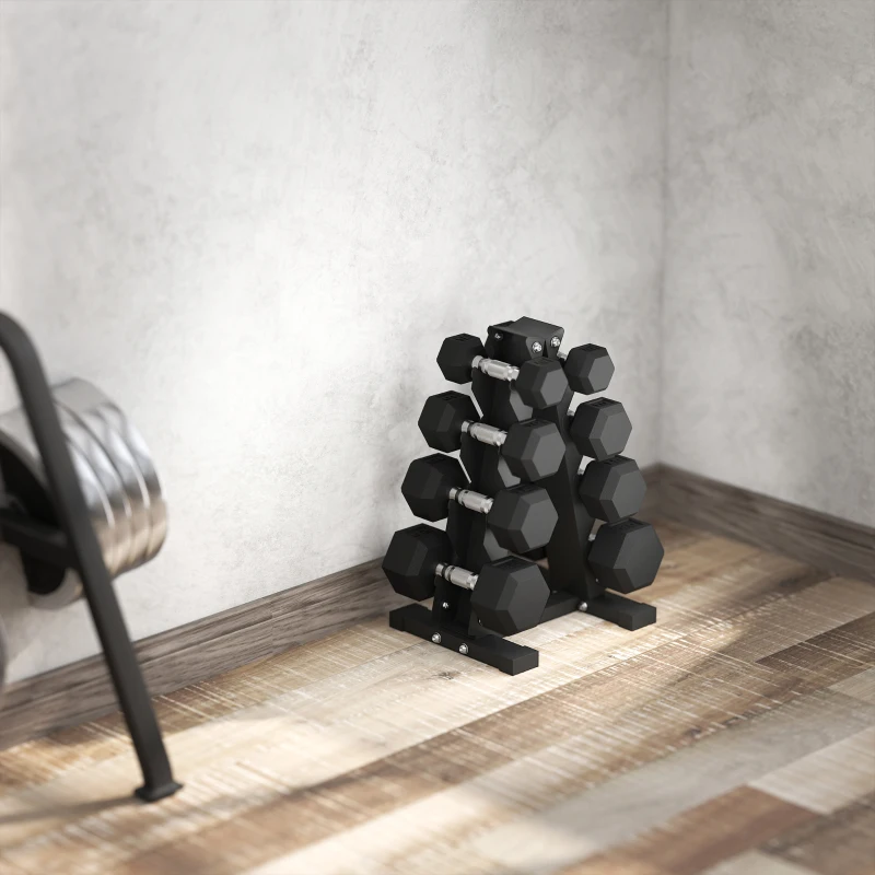 Soozier 100 LBS Hex Dumbbell Set with Rack, Rubber Coated Weights with Non-Slip Handles for Home Gym Strength Training