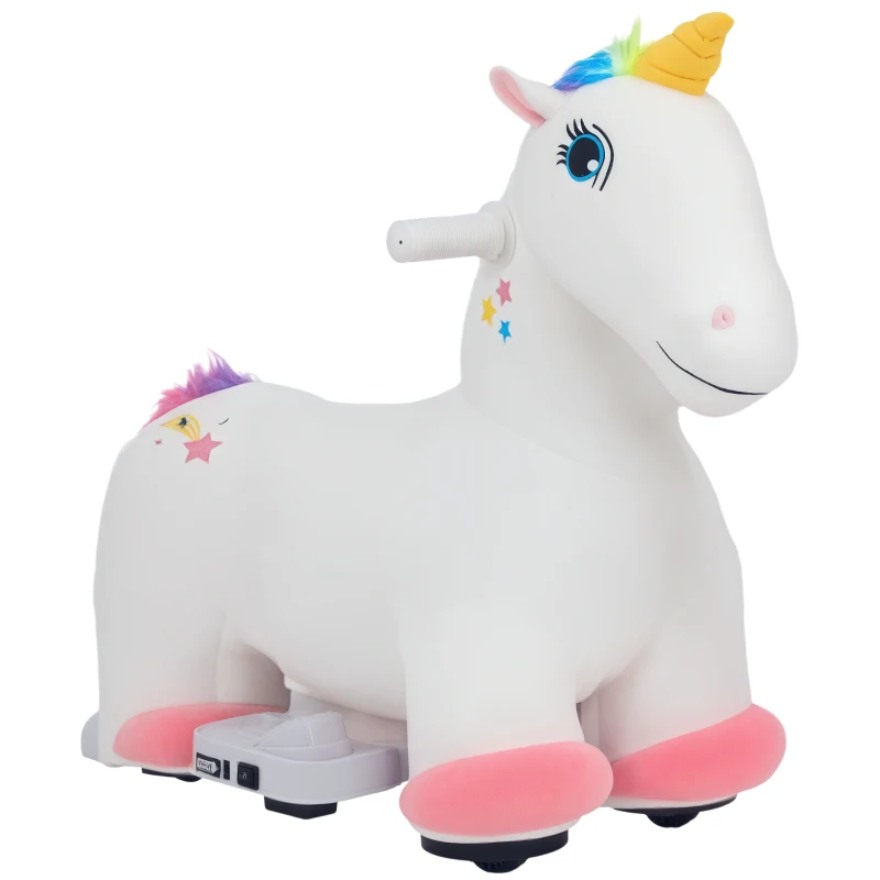 Qaba Kids Ride on Unicorn, 6V Battery Powered Electric Ride on Animal Toy w/ Music Forward, Foot Pedal for Aged 18-36 Months