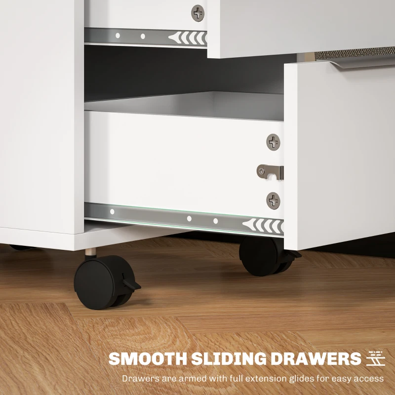 HOMCOM 3-Drawer File Cabinet with Wheels, Vertical Filing Cabinet with Lock, White