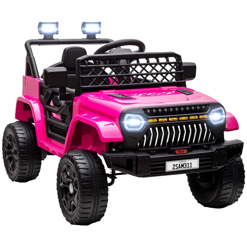 Qaba 12V Battery Powered Ride On Truck, Kids Electric Car with Spring Suspension, Remote, Horn, USB Music, Pink