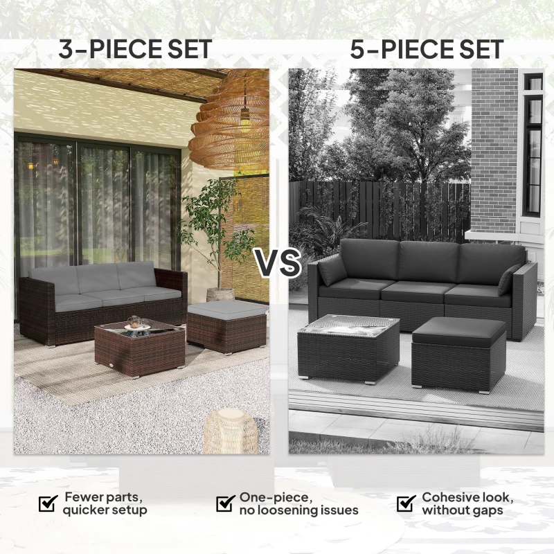 Outsunny Patio Furniture w/ Soft Cushions, Corner Sofa Sets, Grey