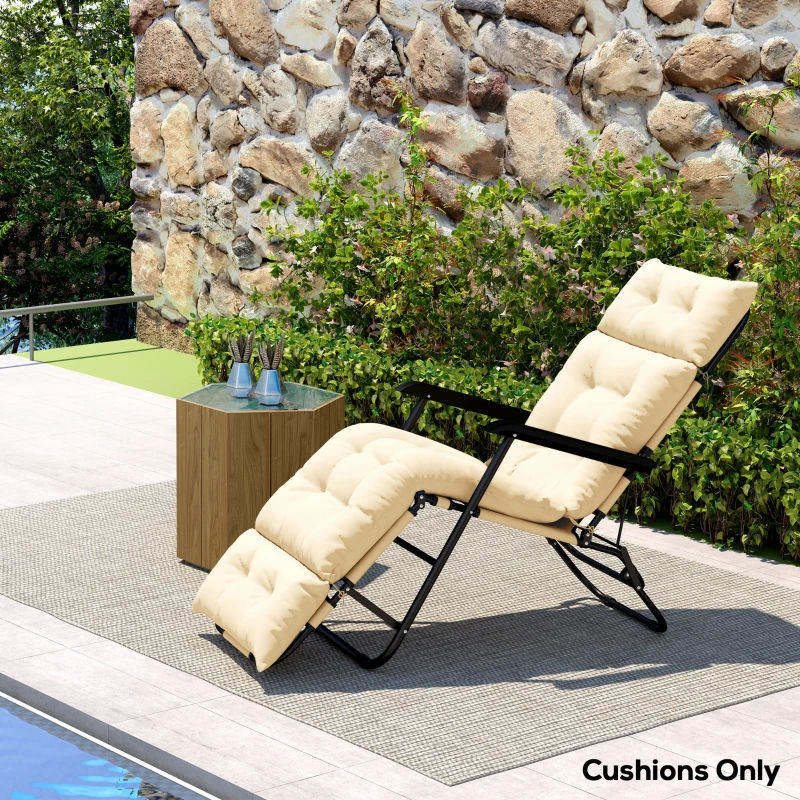 Outsunny Outdoor Chaise Lounge Cushion, Tufted Thick Patio Lounge Chair Cushion with Ties, 74.8 in. x 22 in. x 4 in., Beige