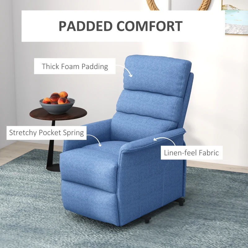 HOMCOM Power Lift Chair for Seniors, Electric Lift Recliner Chair with Remote Control, Side Pockets for Living Room, Blue