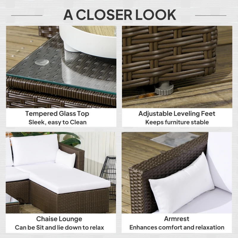 Outsunny 3pcs Modern Rattan Sofa Set, Wicker Patio Furniture Set with Coffee Table, Cushions, Pillows