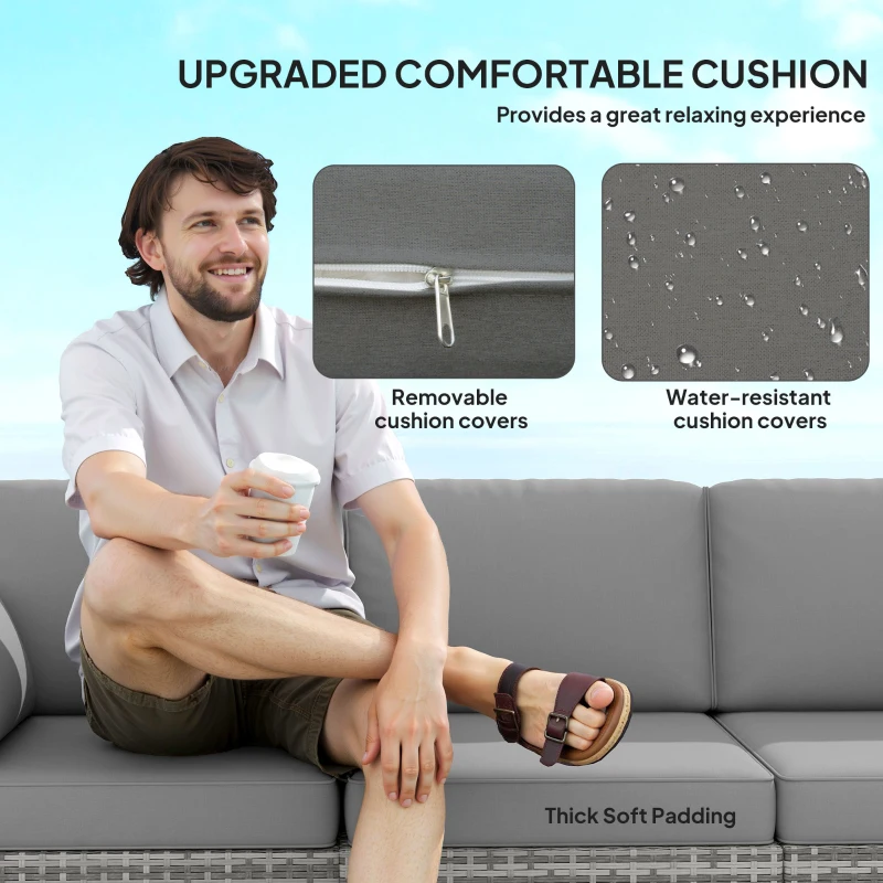 Outsunny Patio Couch PE Wicker Deep Seating Outdoor Sofa with Removable Cushions, 3 Seater Rattan Sofa, Outdoor Furniture for Balcony, Deck, Garden and Poolside, Gray