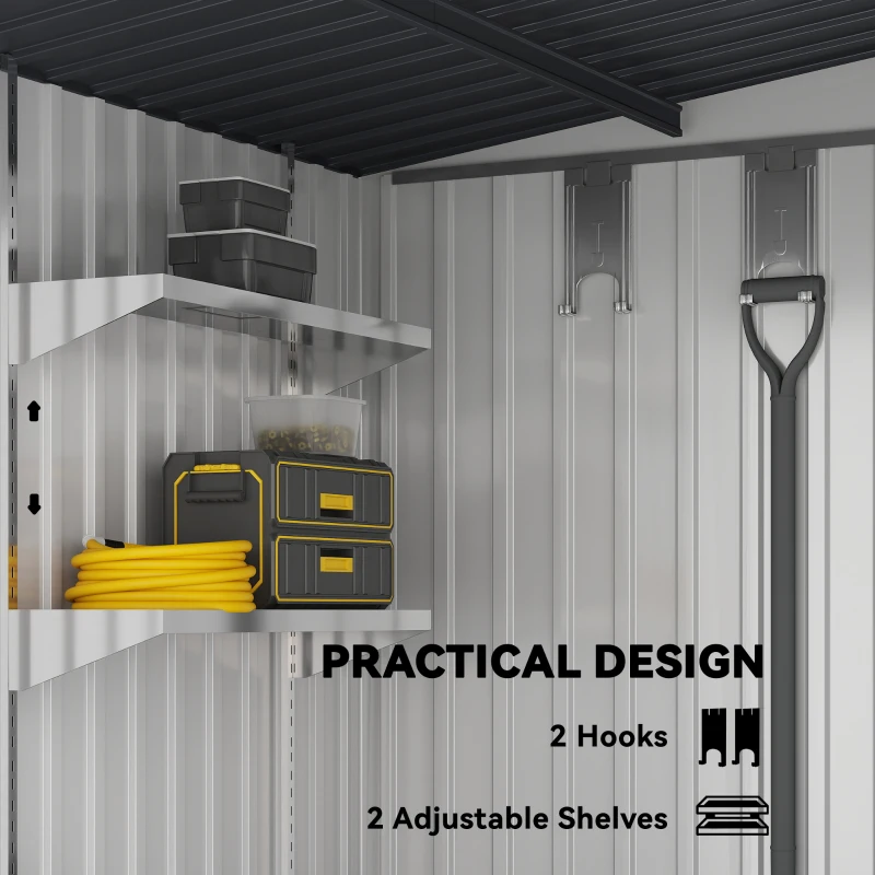 Outsunny 5x7 Garden Shed, Lean-to Metal Storage with Foundation, Sliding Door & 2 Vents for Garden Tools, White