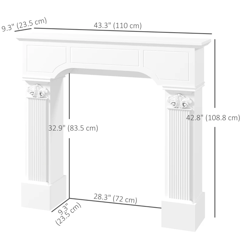 HOMCOM Baroque Fireplace Mantel, Freestanding Fireplace Surround for Electric Fireplaces, 43.25 Inch x 42.75 Inch, White