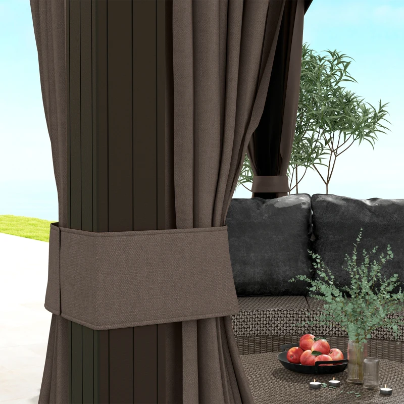 Outsunny 10' x 12' Hardtop Gazebo with Curtains and Netting, Gazebo Canopy with Aluminum Frame and Hooks, Coffee