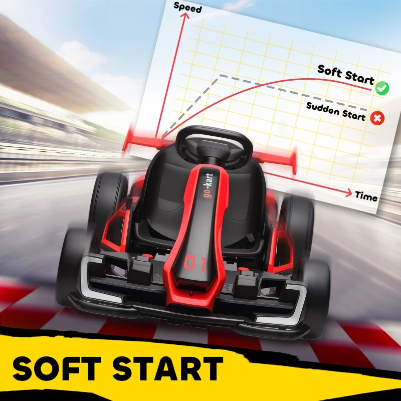 Aosom 24V 7.5 MPH Electric Go Kart with Adjustable Seat, Slow Start, Red