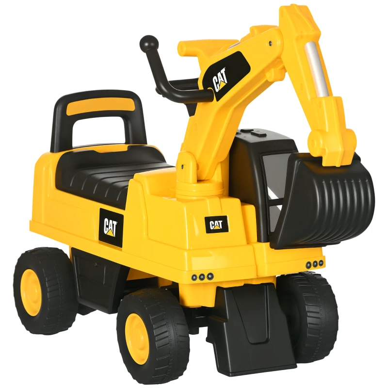 Aosom Kids Excavator Ride on Toy CAT Licensed with Manual Shovel, Horn, Hidden Storage for 18-36 Months, Yellow
