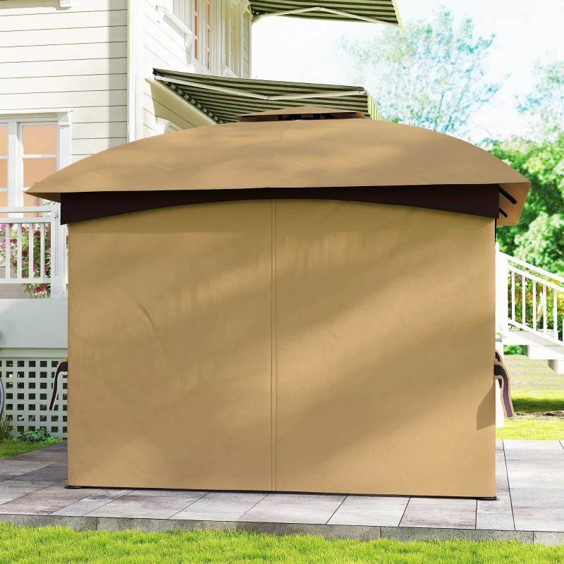 Outsunny 11' x 11' Outdoor Gazebo, Double Roof Patio Gazebo with Curtains, Church Windows, Galvanized Steel Frame, Beige