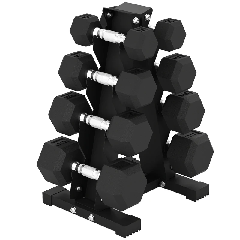 Soozier 100 LBS Hex Dumbbell Set with Rack, Rubber Coated Weights with Non-Slip Handles for Home Gym Strength Training