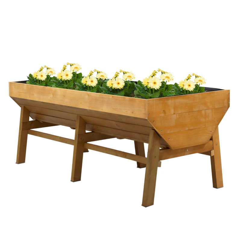 Outsunny 71'' x 32' x 28'' Wooden Raised Garden Bed, Planter Box with Non-Woven Fabric, Free Standing Planting Container, Natural