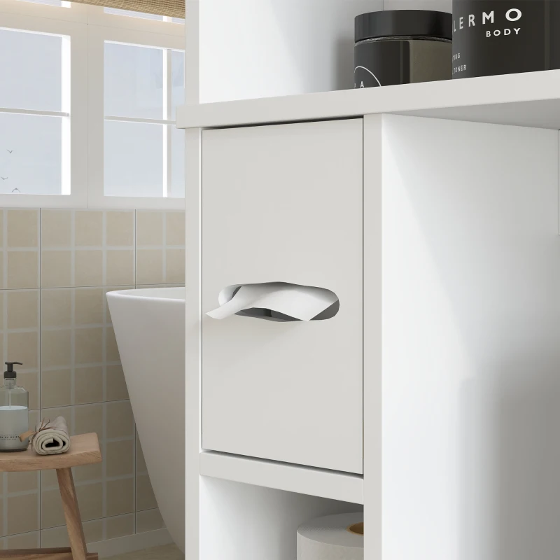 HOMCOM Modern Over the Toilet Storage Cabinet with 2 Doors, Above Commode Storage Cabinet with Toilet Paper Holder, White