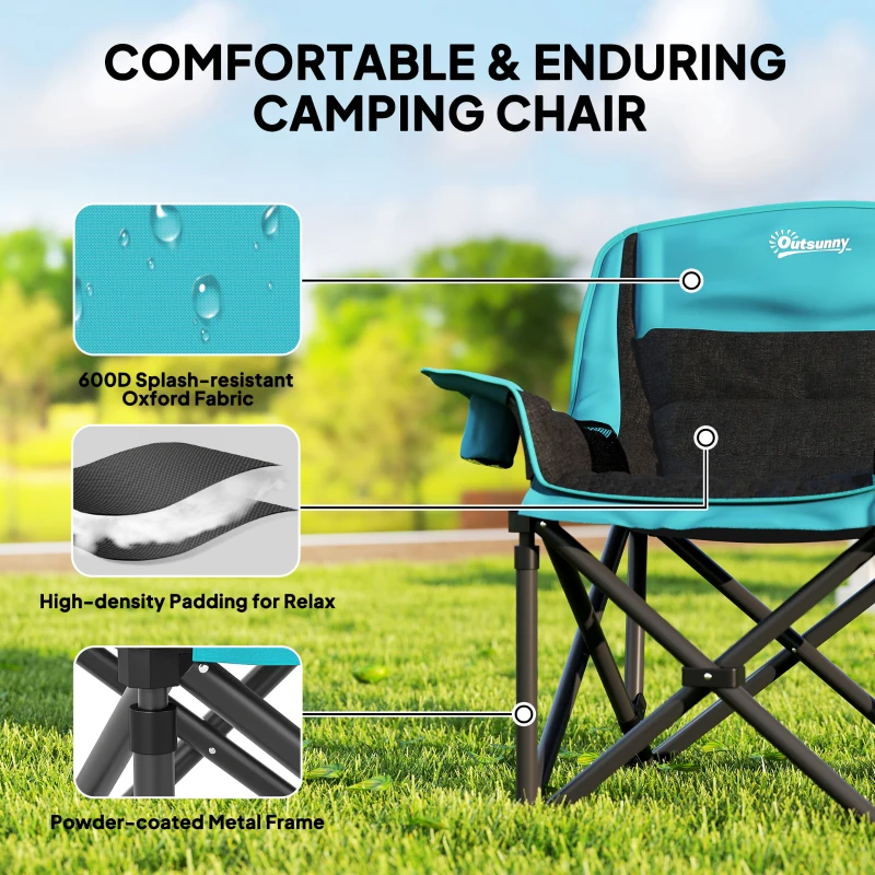 Outsunny Camping Chair for Adults, Portable Folding Camping Chair w/ Side Pockets, Cup Holders, Carry Bag, Green and Black