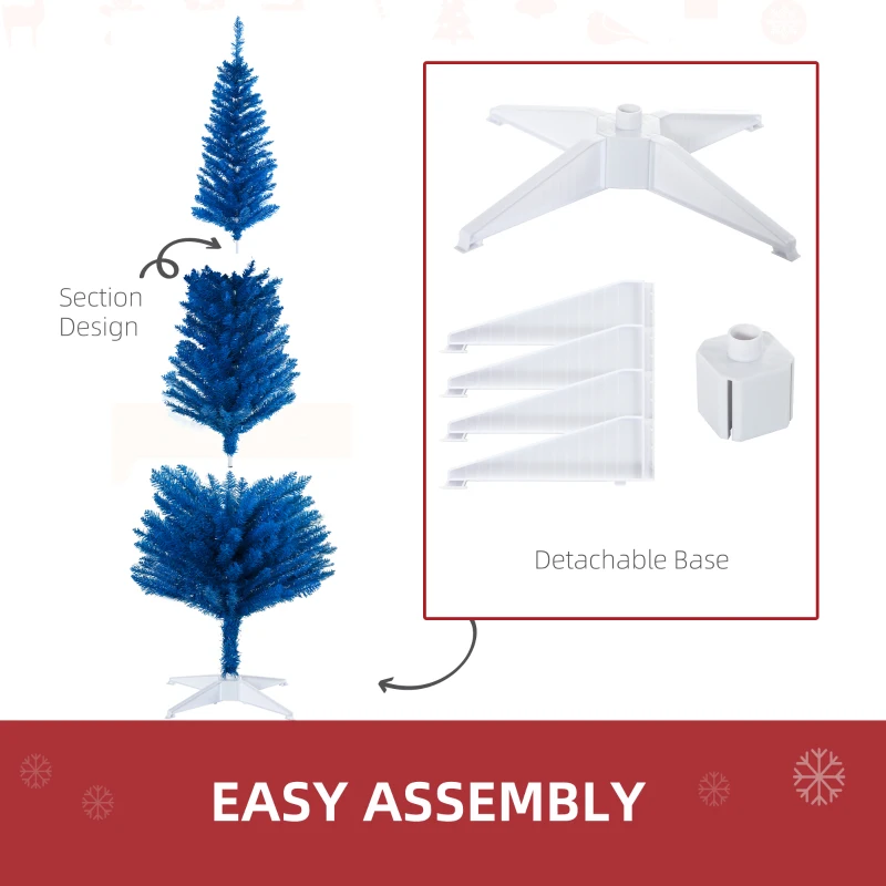 HOMCOM 6FT Decorated Christmas Tree, Pencil Christmas Tree with 390 Realistic Branch Tips and Plastic Stand, Blue