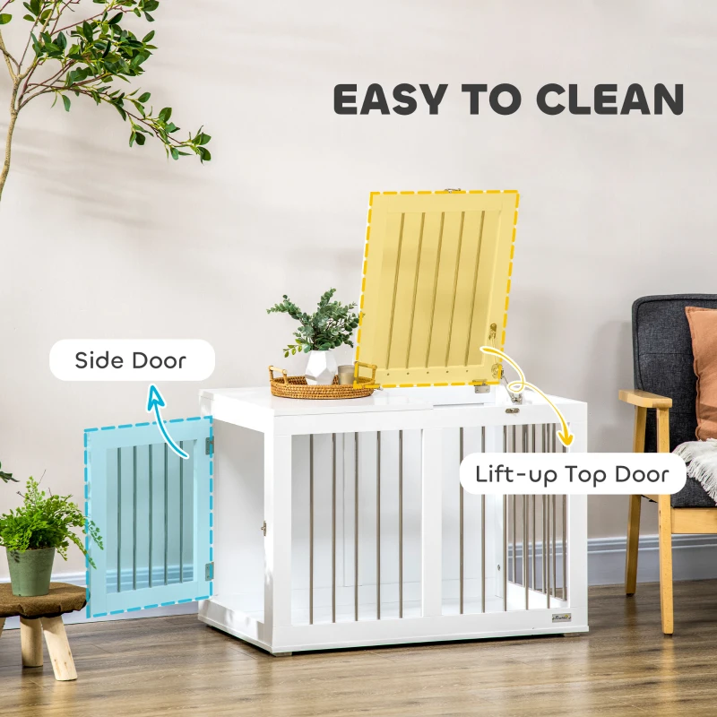 PawHut 3 in 1 Pet Furniture Set with Dog Crate Furniture, Dog Feeding Station and Foldable Pet Gate, for Home Indoor, White