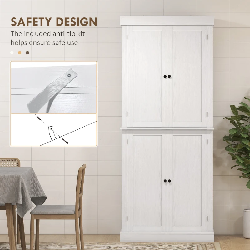 HOMCOM 72.5" Freestanding Kitchen Pantry Cabinet with 4 Doors, White