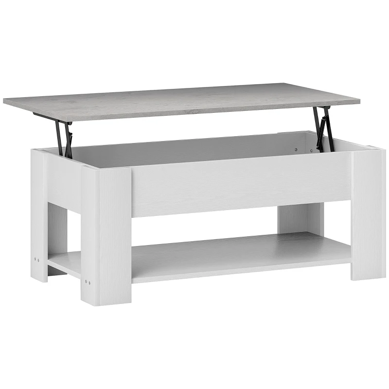 HOMCOM Lift Top Coffee Table with Hidden Storage Compartment and Open Shelf, Center Table for Living Room, White