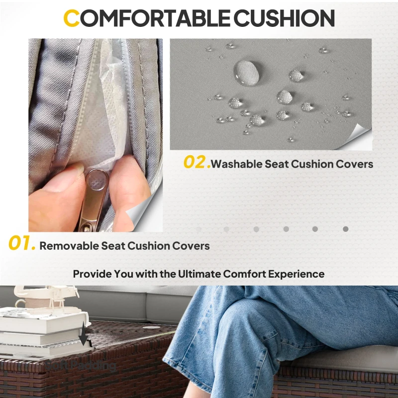 Outsunny Patio Furniture w/ Soft Cushions, Corner Sofa Sets, Grey