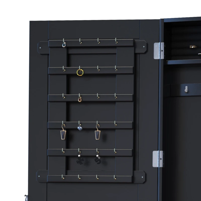 HOMCOM Mirrored Jewellery Cabinet Hanging Wall Mount Real Glass Mirror Locked Black