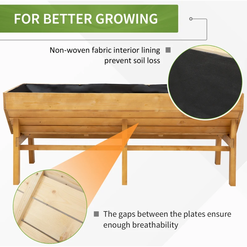 Outsunny 71'' x 32' x 28'' Wooden Raised Garden Bed, Planter Box with Non-Woven Fabric, Free Standing Planting Container, Natural