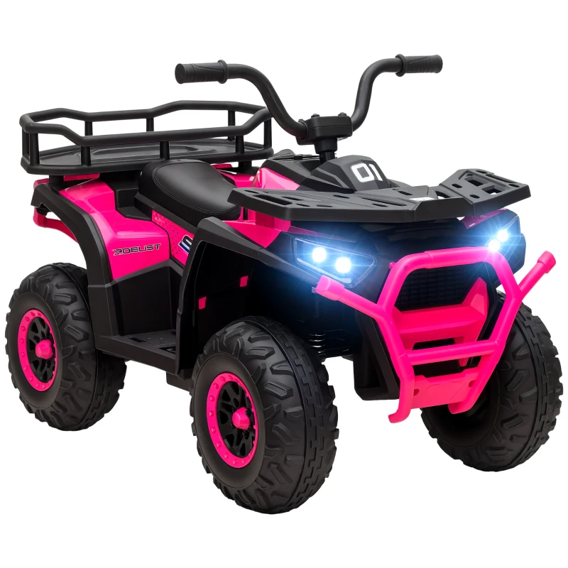 Qaba 12V Kids ATV, 4 Wheeler Quad w/ 4 Spring Suspension Wheels, LED Lights, Music USB, Pink