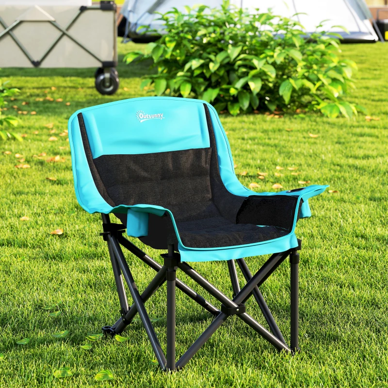 Outsunny Camping Chair for Adults, Portable Folding Camping Chair w/ Side Pockets, Cup Holders, Carry Bag, Green and Black