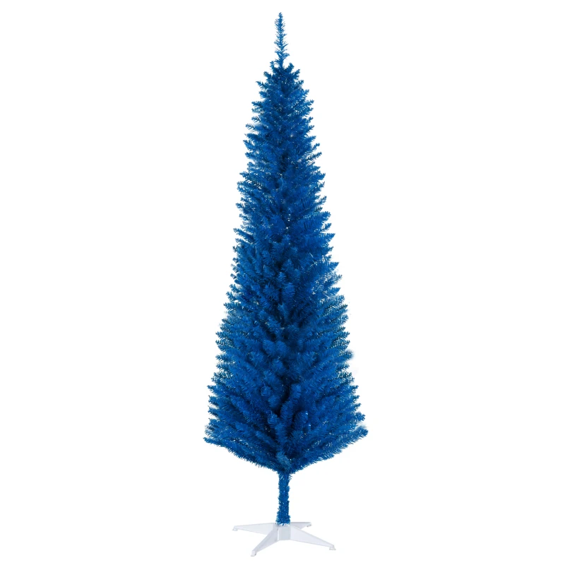 HOMCOM 6FT Decorated Christmas Tree, Pencil Christmas Tree with 390 Realistic Branch Tips and Plastic Stand, Blue
