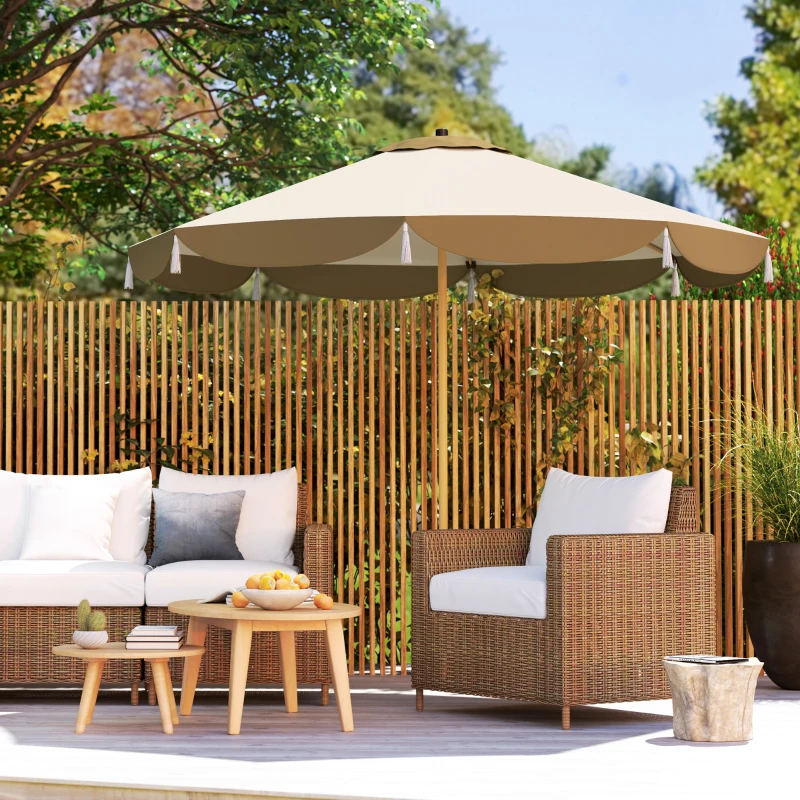 Outsunny 9FT Patio Umbrella, UPF 50+ Outdoor Market Umbrella with 8 Ribs, Vented Outdoor Table Umbrella for Deck, Backyard and Lawn, Cream White
