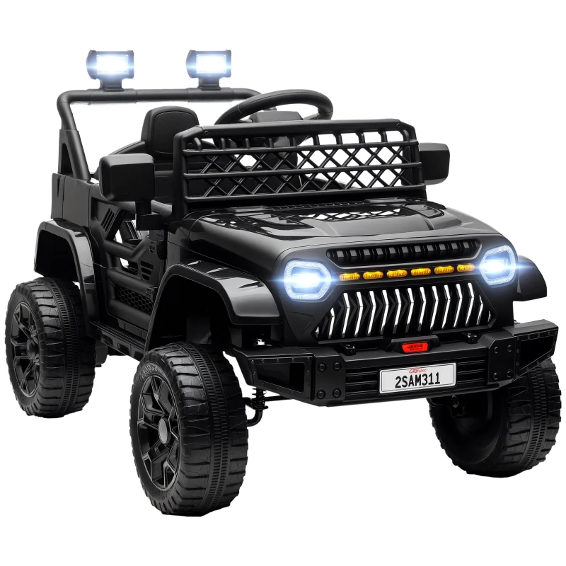 Qaba 12V Battery Powered Ride On Truck, Kids Electric Car with Spring Suspension, Remote, Horn, USB Music, Black