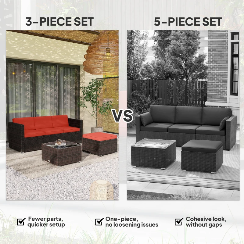 Outsunny Patio Furniture w/ Soft Cushions, Corner Sofa Sets, Red