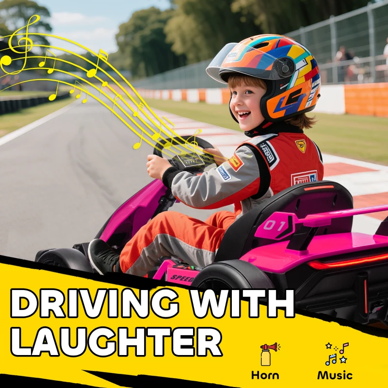 Aosom 24V 7.5 MPH Electric Go Kart with Adjustable Seat, Slow Start, Pink