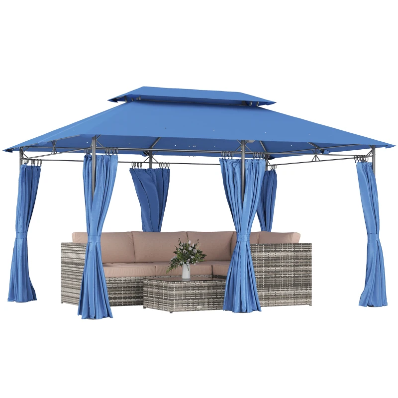 Outsunny 10' x 13' Double Roof Patio Gazebo, Outdoor Gazebo with Curtains, for Garden, Lawn, Backyard and Deck, Dark Blue