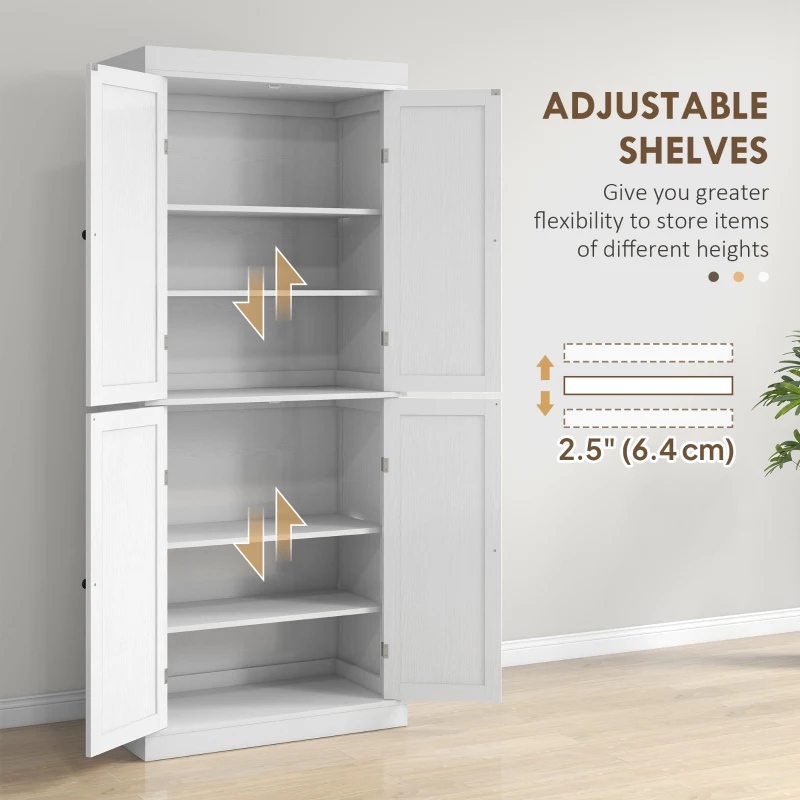 HOMCOM 72.5" Freestanding Kitchen Pantry Cabinet with 4 Doors, White